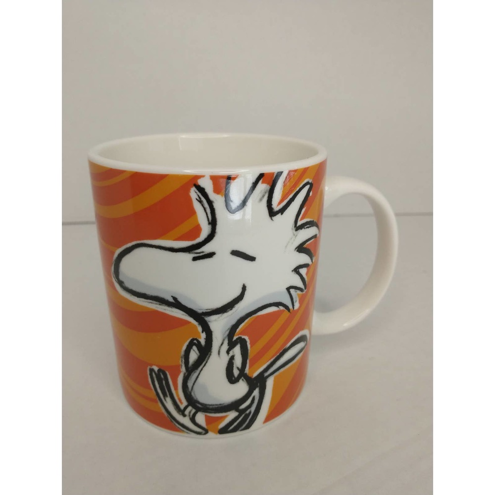 PEANUTS Gang Snoopy Woodstock Coffee Cup Tea Mug Orange Striped